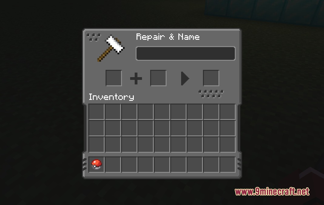 Cobblemon Interface Embossed Legacy Resource Pack Screenshot 6 Embossed anvil interface with a Pokeball item in the player inventory