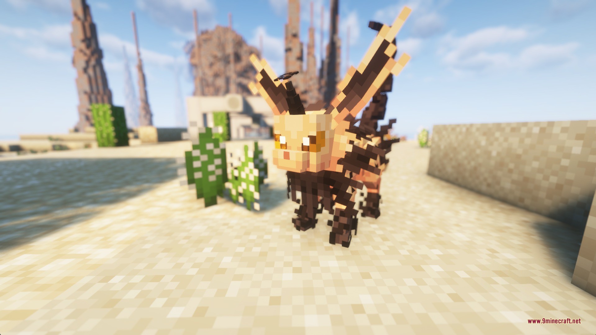 Cobblemon Kazeran Eeveelutions Data Pack Screenshot 4 A Jolteon regional form standing in a sandy desert biome during daytime