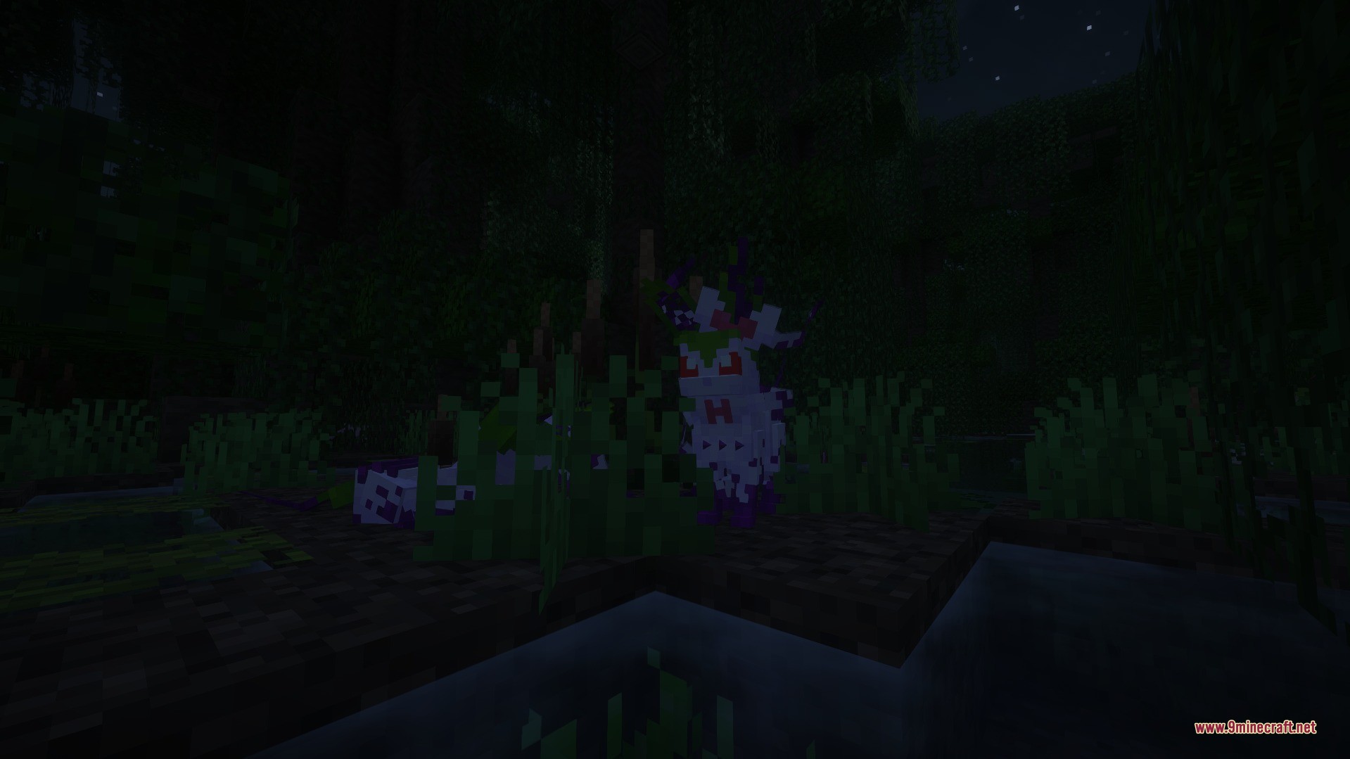 Cobblemon Kazeran Eeveelutions Data Pack Screenshot 6 Regional Leafeon form with ghost features standing in a dark forest at night