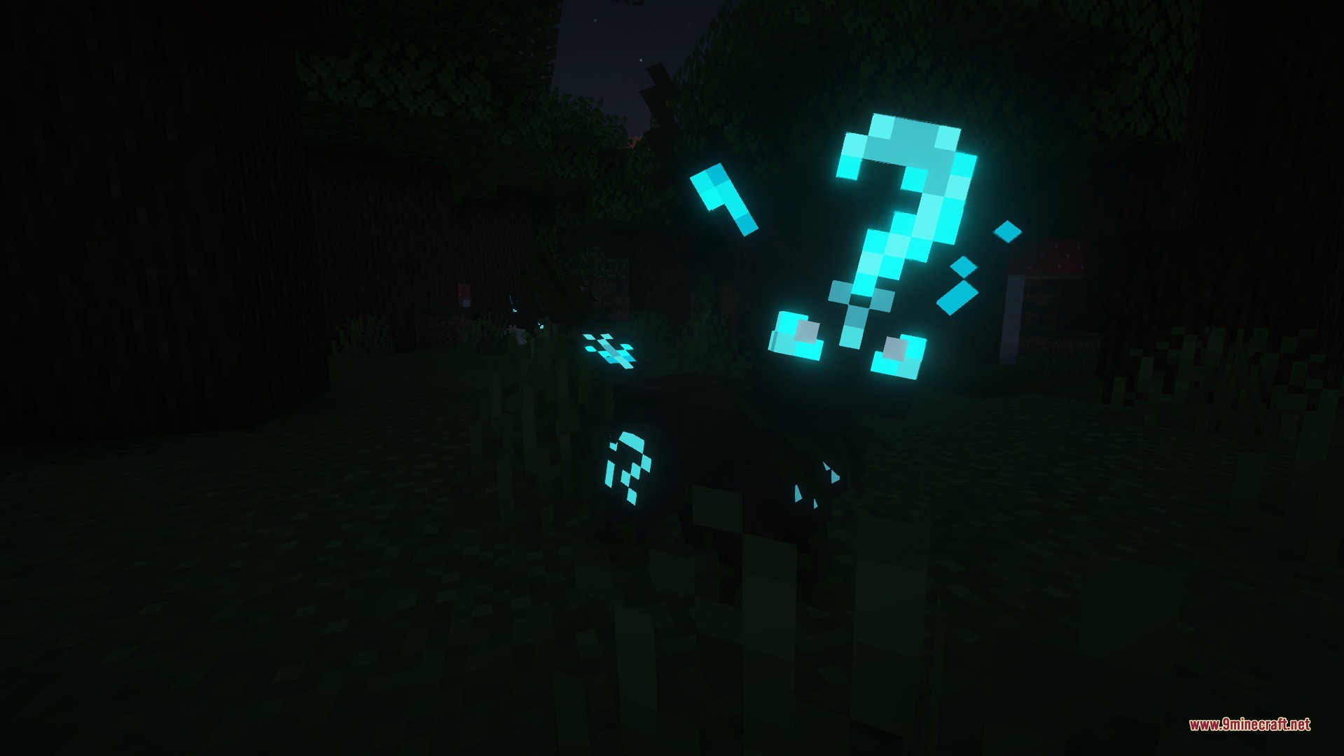 Cobblemon Kazeran Eeveelutions Data Pack Screenshot 8 A Dark and Flying type Umbreon variant with glowing cyan patterns at night