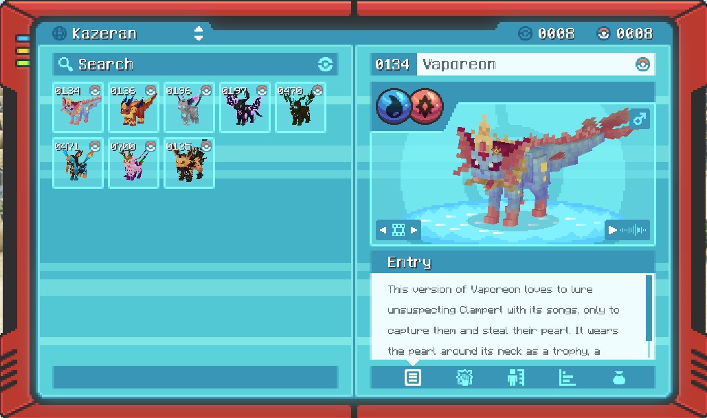 Cobblemon Kazeran Eeveelutions Data Pack Screenshot 9 Pokedex screen showing regional forms from the Cobblemon Kazeran Eeveelutions data pack