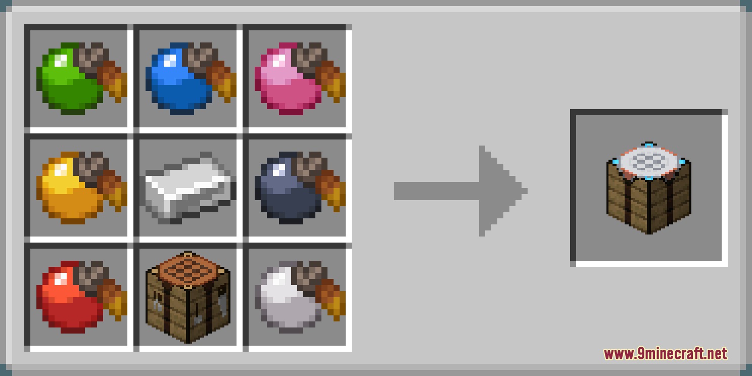 Crafting recipe for the Modular Ball Workbench using colored apricorns and iron