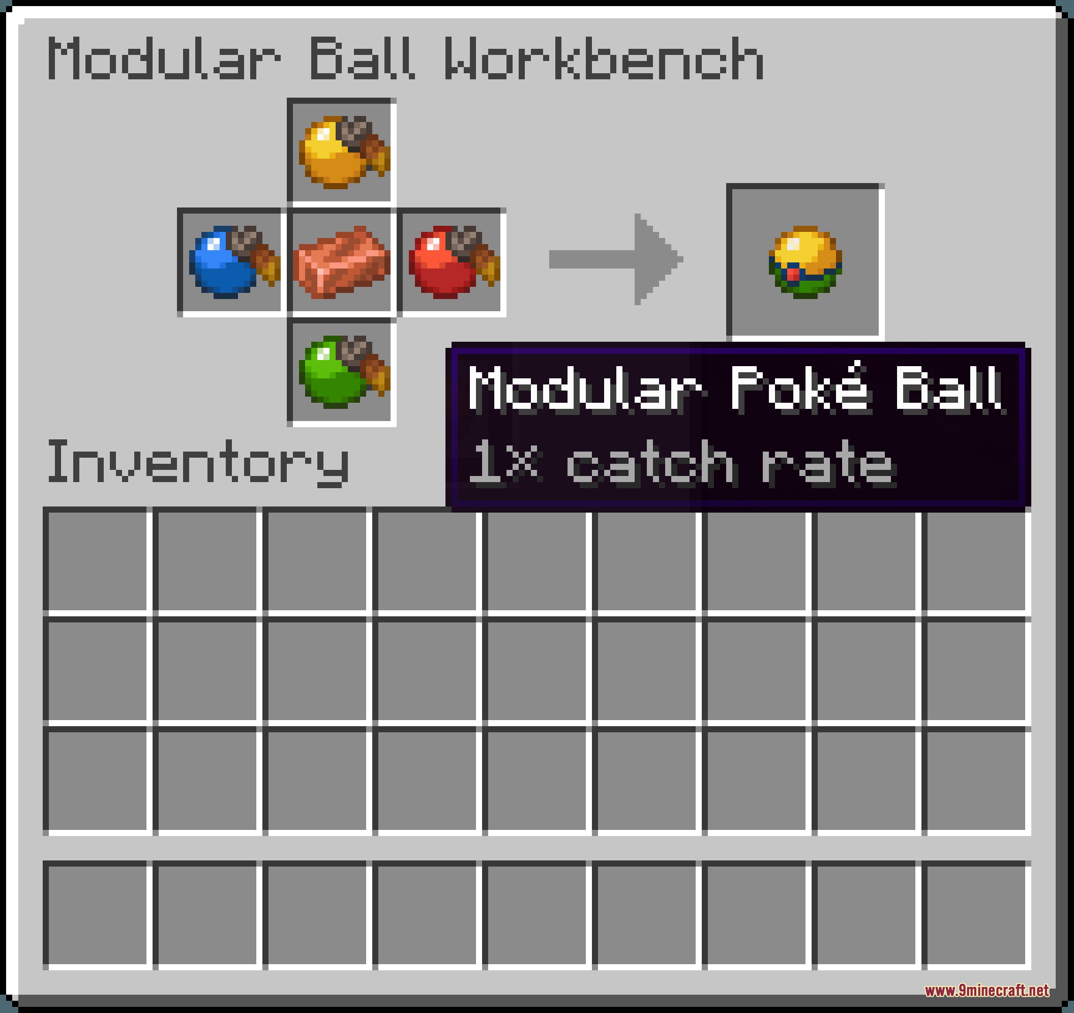 Crafting a Modular Poke Ball using copper and apricorns in a workbench