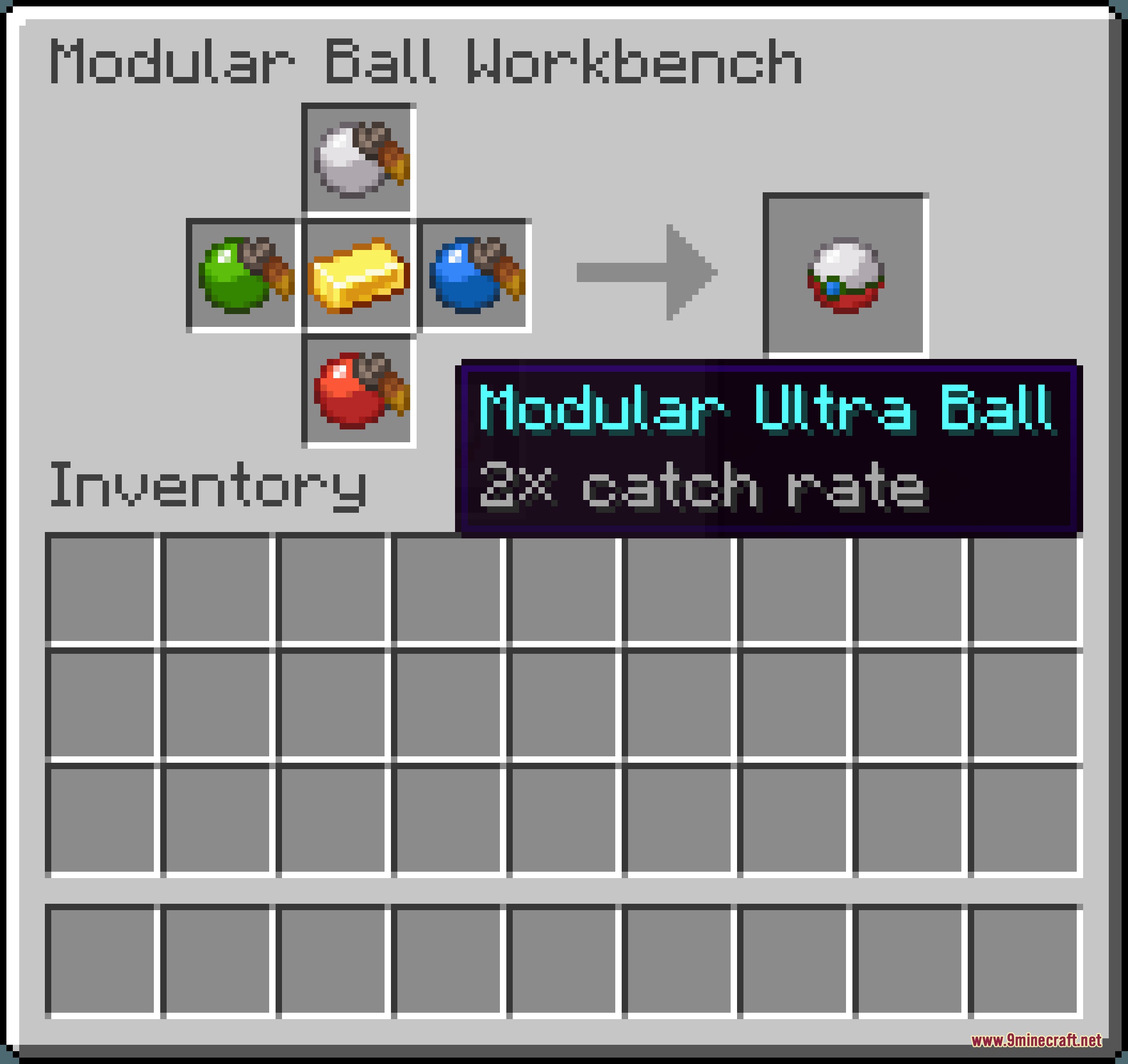 Modular Ball Workbench interface showing recipe for a custom Ultra Ball item