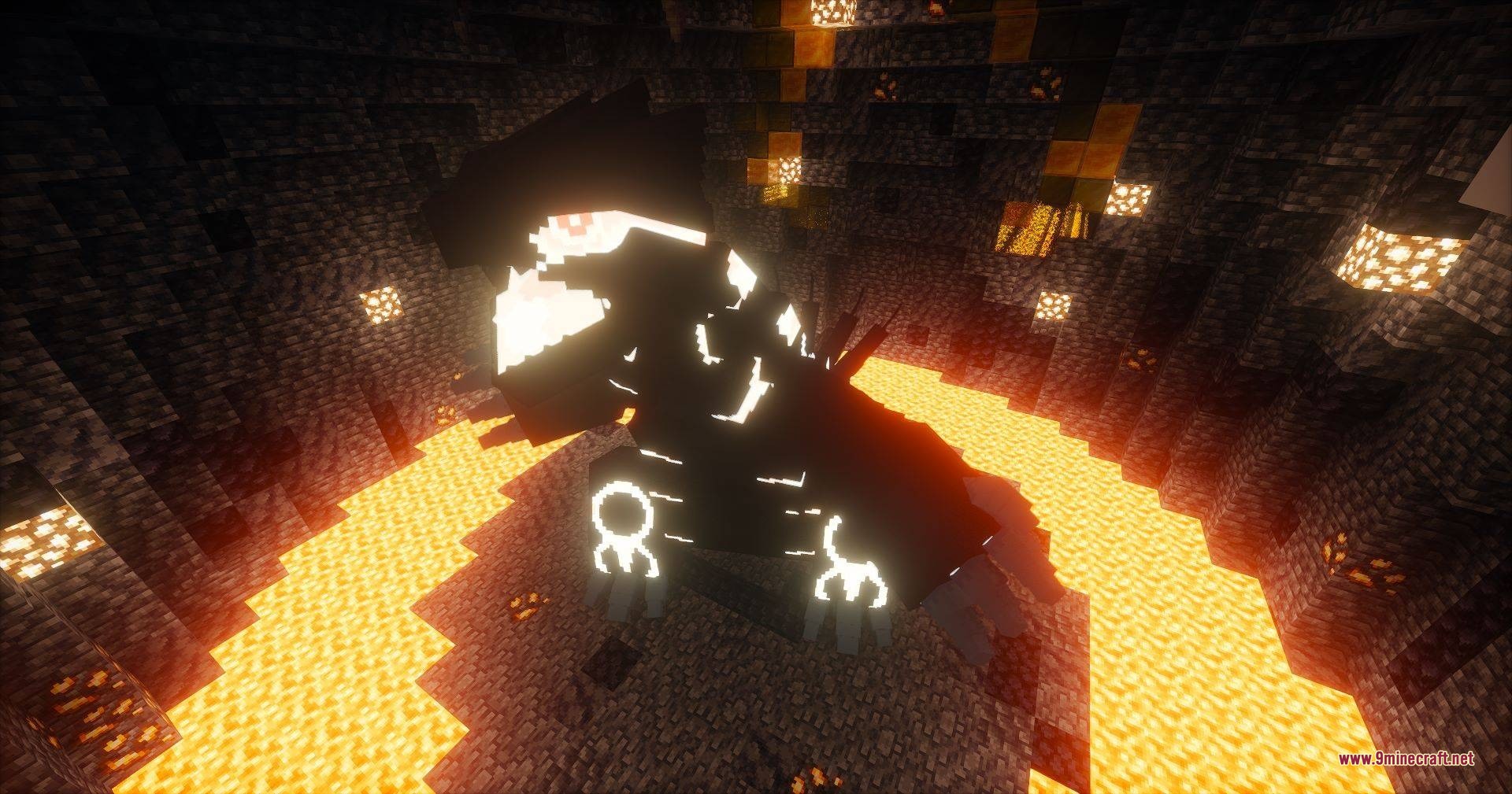 Cobblemon Path to Legends Data Pack Screenshot 1 A black Groudon stands in a cave surrounded by glowing lava pools