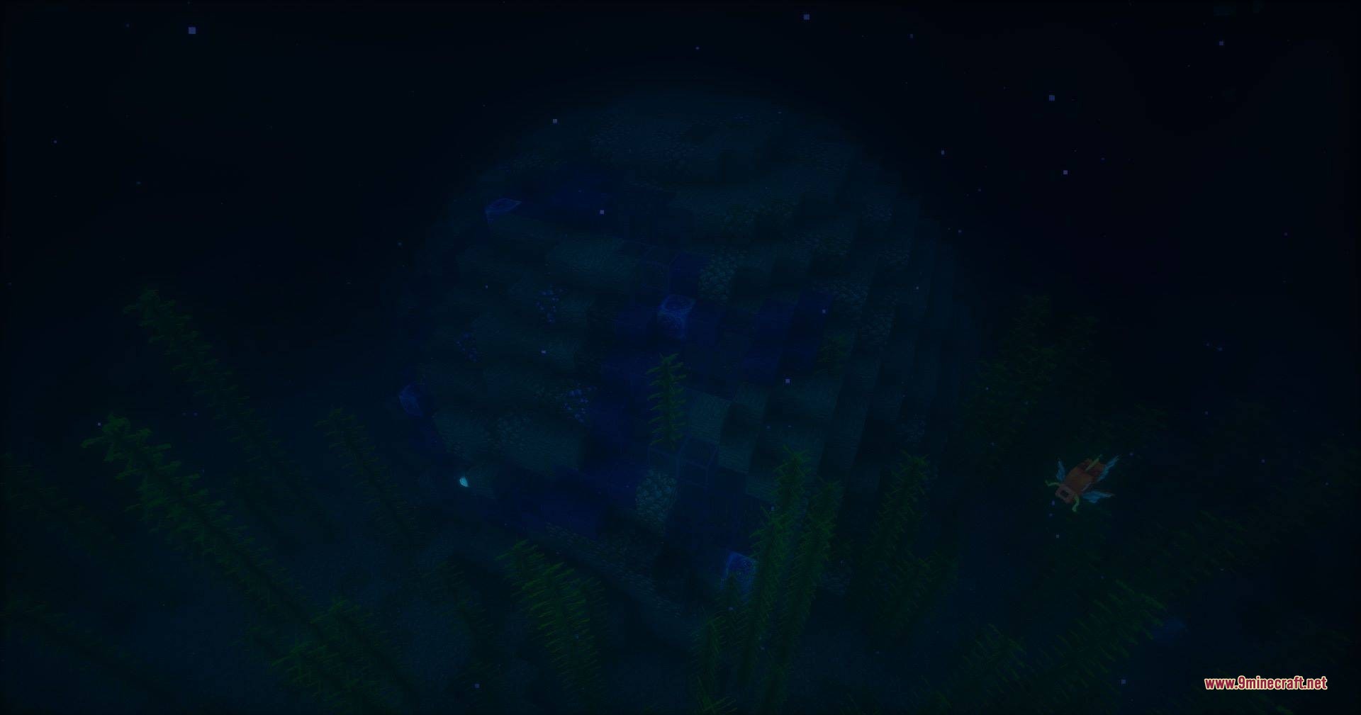Cobblemon Path to Legends Data Pack Screenshot 4 A mysterious spherical structure hidden deep underwater among kelp and sea plants