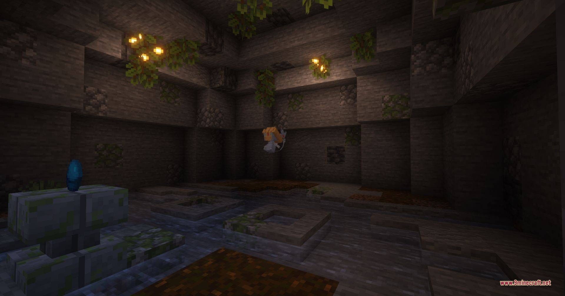 Cobblemon Path to Legends Data Pack Screenshot 8 A mysterious cave with glowing berries and a blue orb on a pedestal