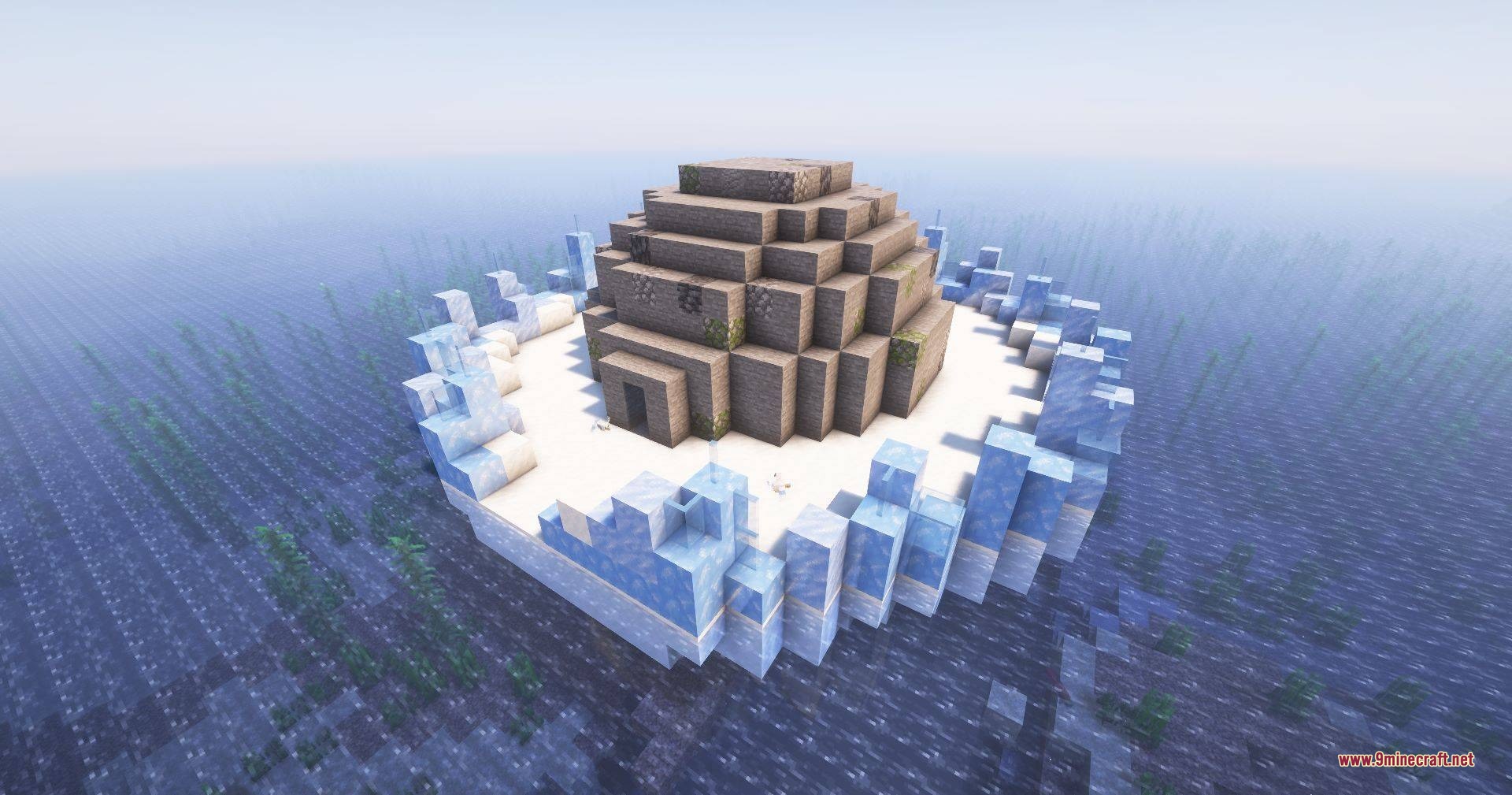Cobblemon Path to Legends Data Pack Screenshot 9 A stone igloo structure on a small ice island in the ocean