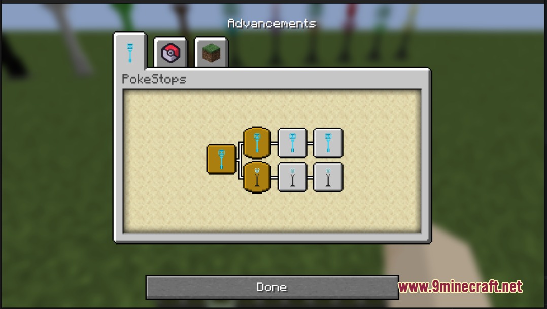 Cobblemon Pokestops Mod Screenshot 3 The advancements menu tracks progress for stations in the Cobblemon Pokestops Mod