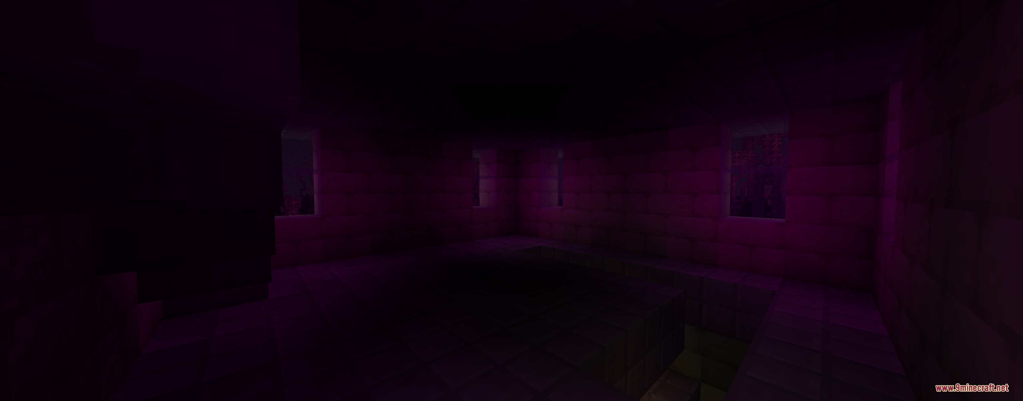 Colorful Lighting Sodium Embeddium Edition Mod Screenshot 1 Purple light shines through windows into a dark stone brick room