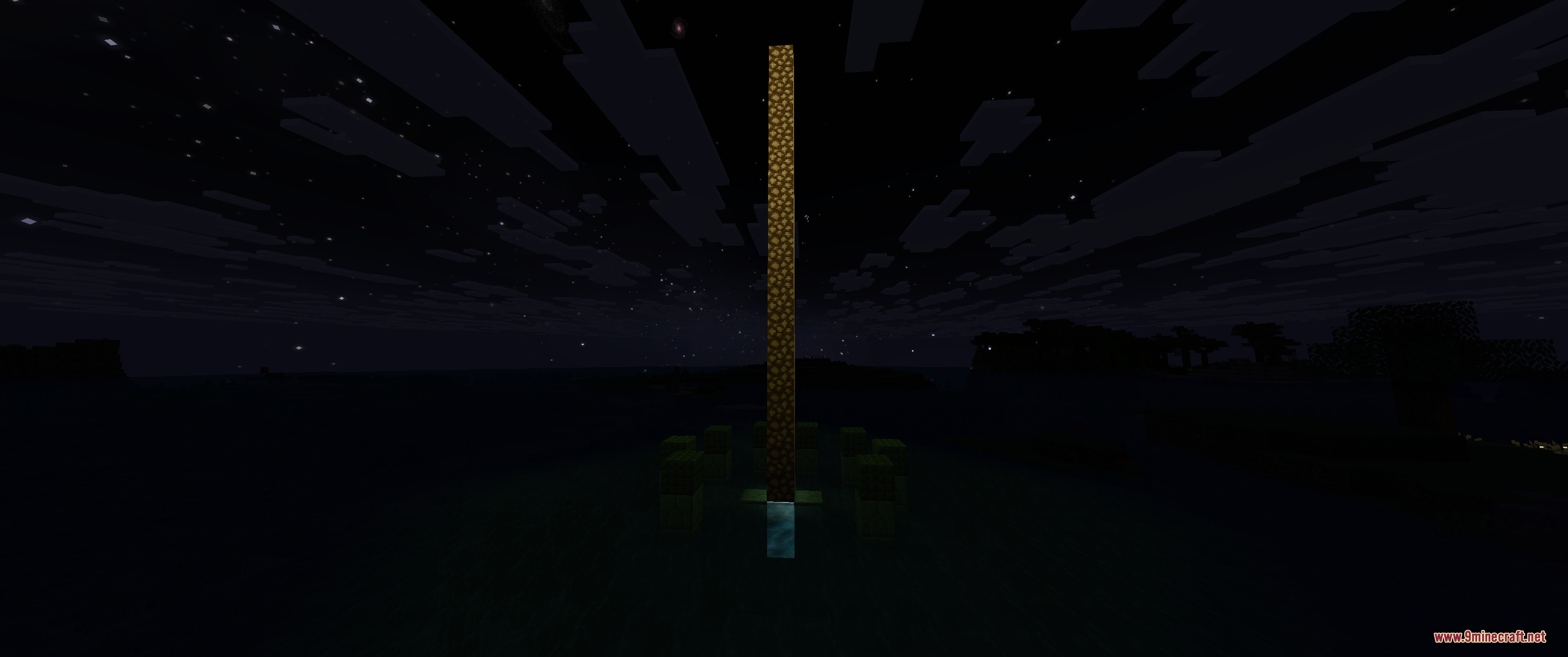 Colorful Lighting Sodium Embeddium Edition Mod Screenshot 5 A tall pillar of glowstone blocks emitting warm light in the dark night