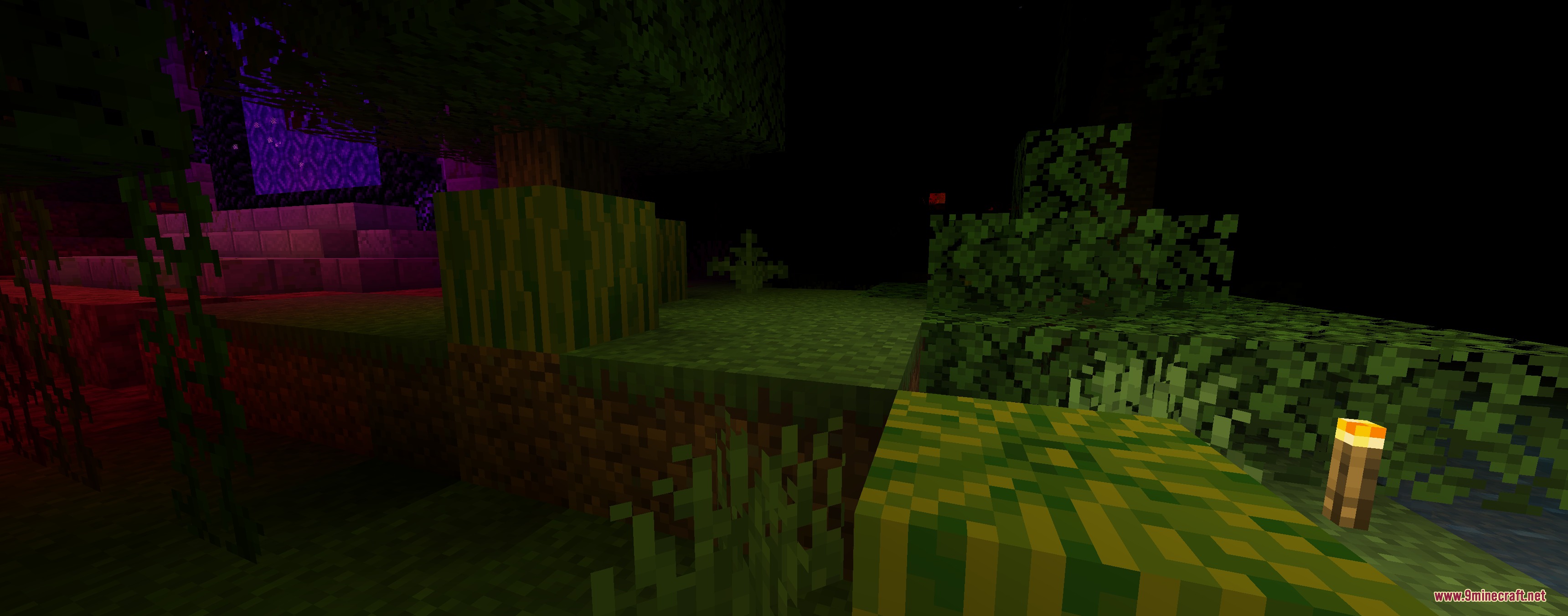 Colorful Lighting Sodium Embeddium Edition Mod Screenshot 8 Purple light from a nether portal blends with warm orange torch light