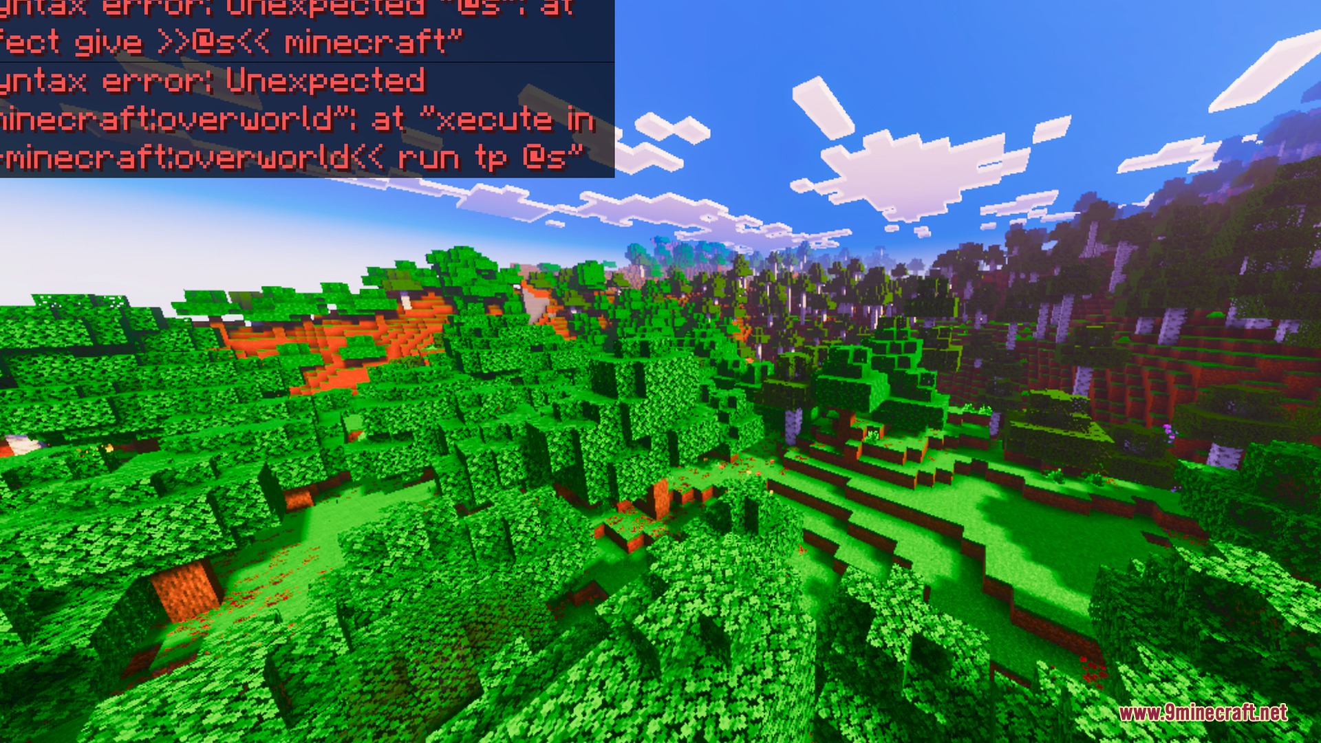 Colorful Visuals Shader Screenshot 7 Lush green forest with high saturation and a command error overlay