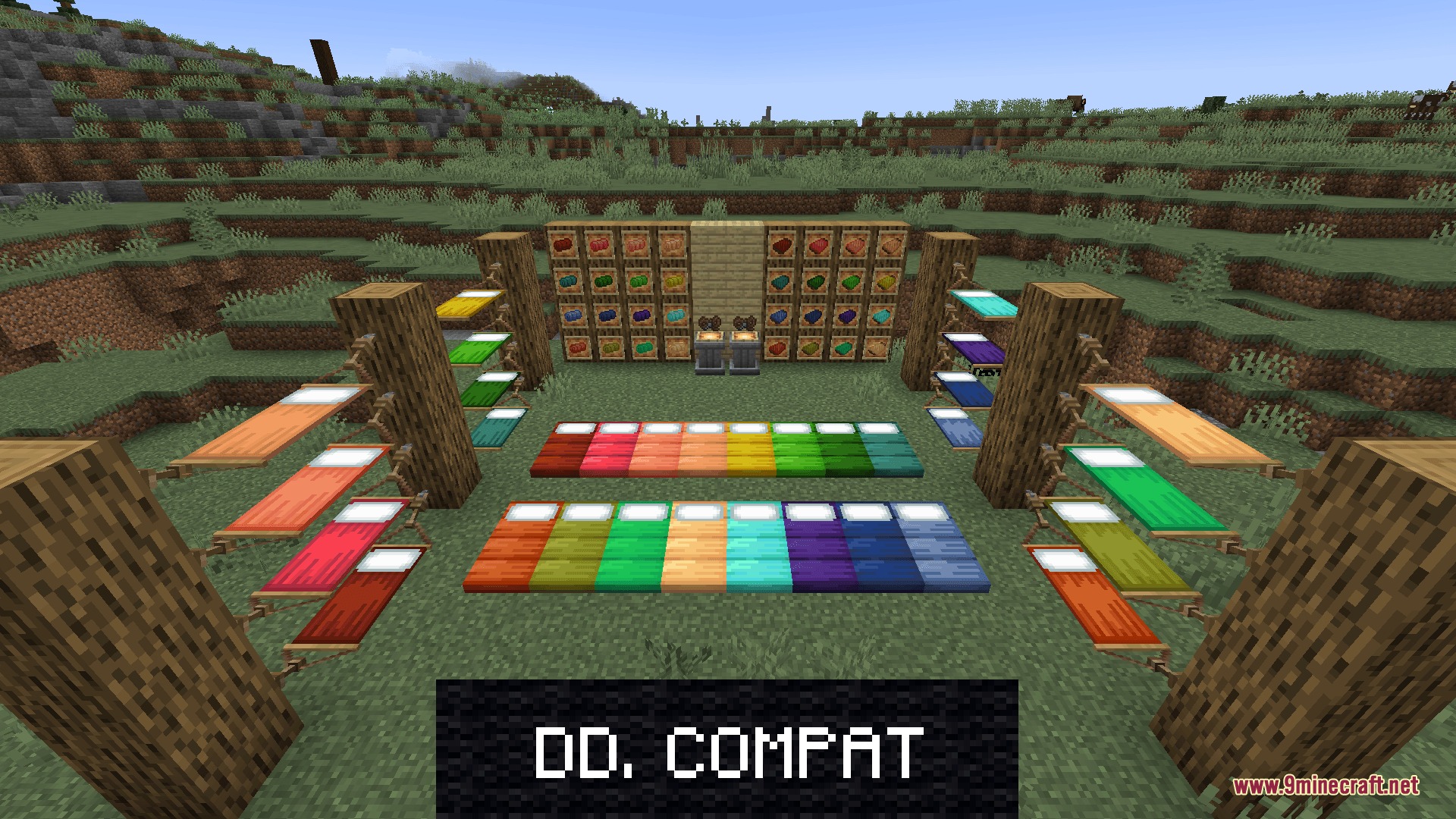 Comforts Modernized Resource Pack Screenshot 4 Colorful hammocks and sleeping bags from the Comforts Modernized Resource Pack placed outside