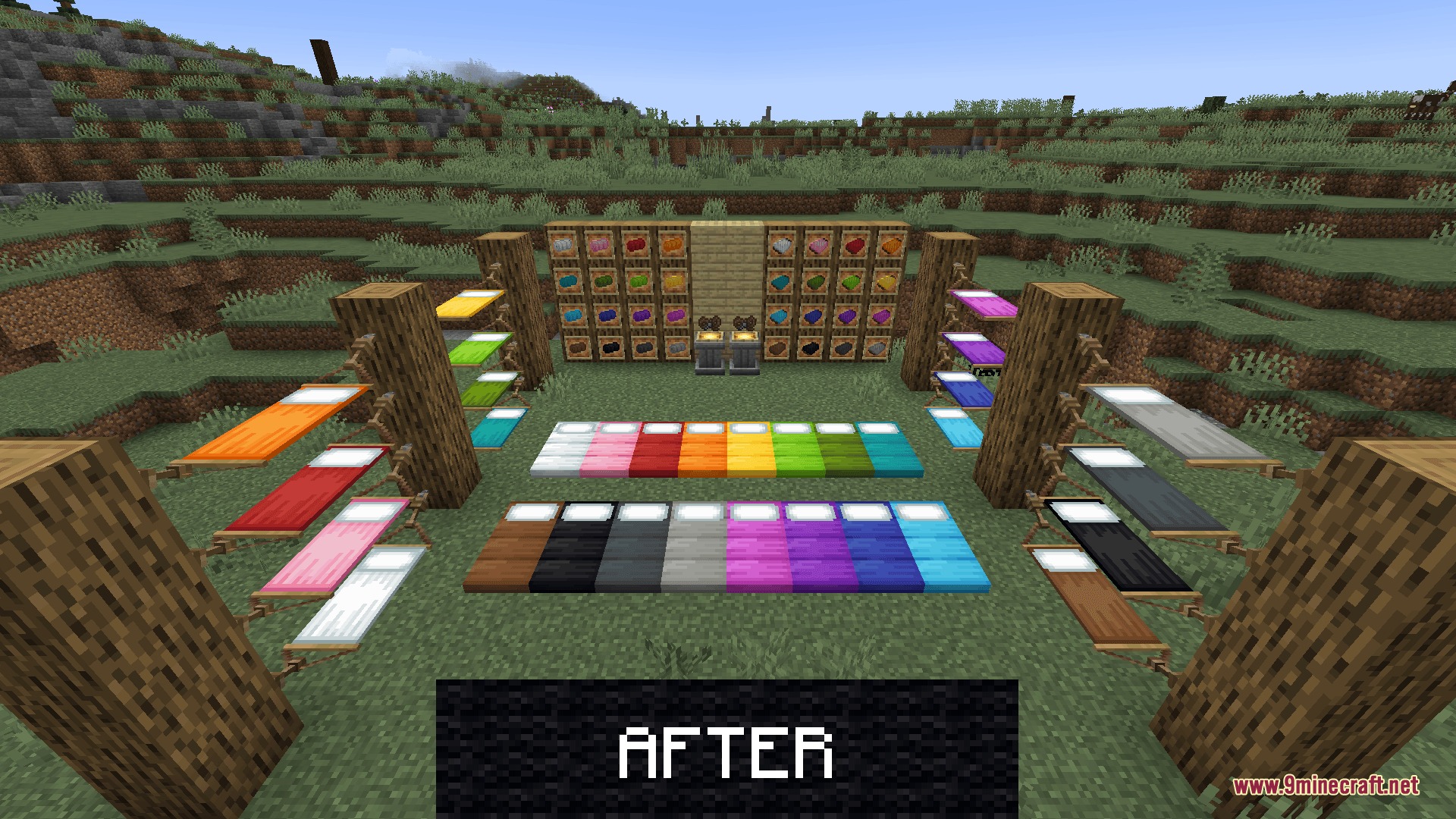 Comforts Modernized Resource Pack Screenshot 5 A display of colorful sleeping bags and hammocks with updated modern textures