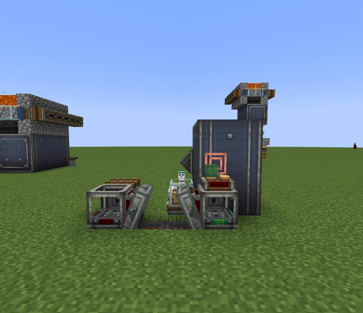 A compact storage schematic built with various mechanical blocks and a cat