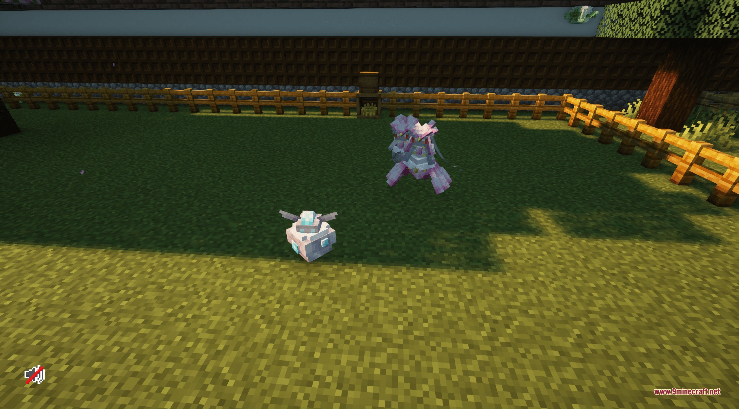Complete Cobblemon Collection W Legendary Spawns Data Pack Screenshot 3 Two custom modeled Cobblemon standing on grass inside a wooden fence