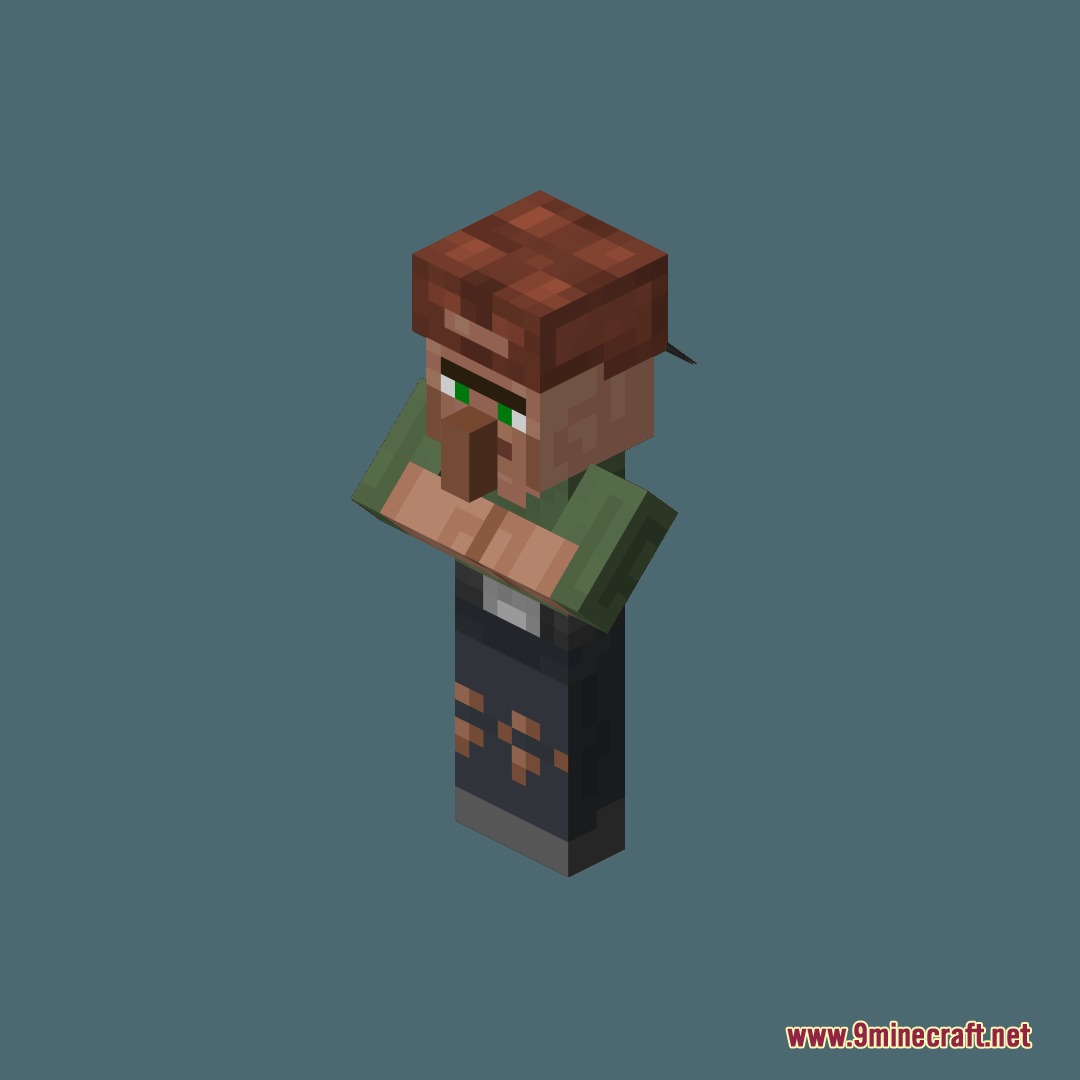 Comprogrammer Programmer Art Mod Compat Compliation by Flabberghast2 Resource Pack Screenshot 1 A villager wearing a brown hat and green shirt with classic textures