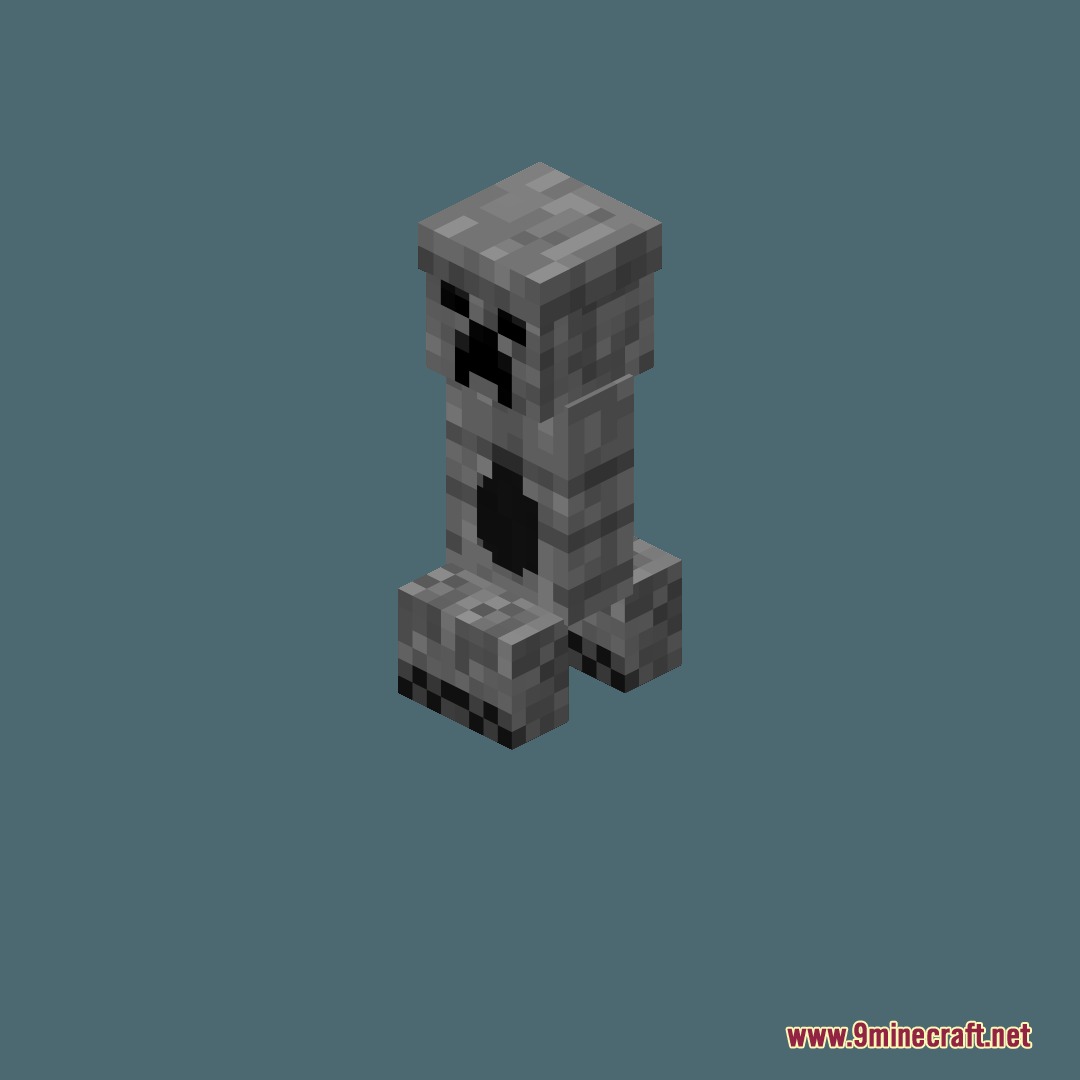 Comprogrammer Programmer Art Mod Compat Compliation by Flabberghast2 Resource Pack Screenshot 5 A stone textured Creeper mob designed with classic Minecraft programmer art style