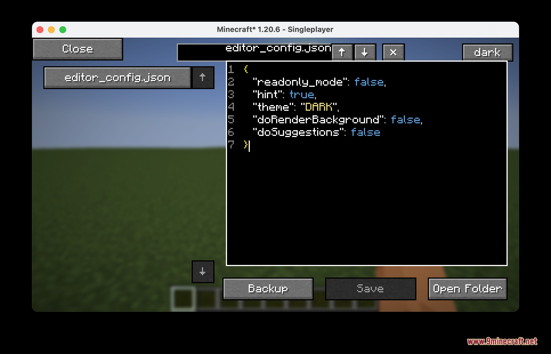 Config Editor Render Mod Screenshot 2 Editing the editor config json file using the dark themed text editor