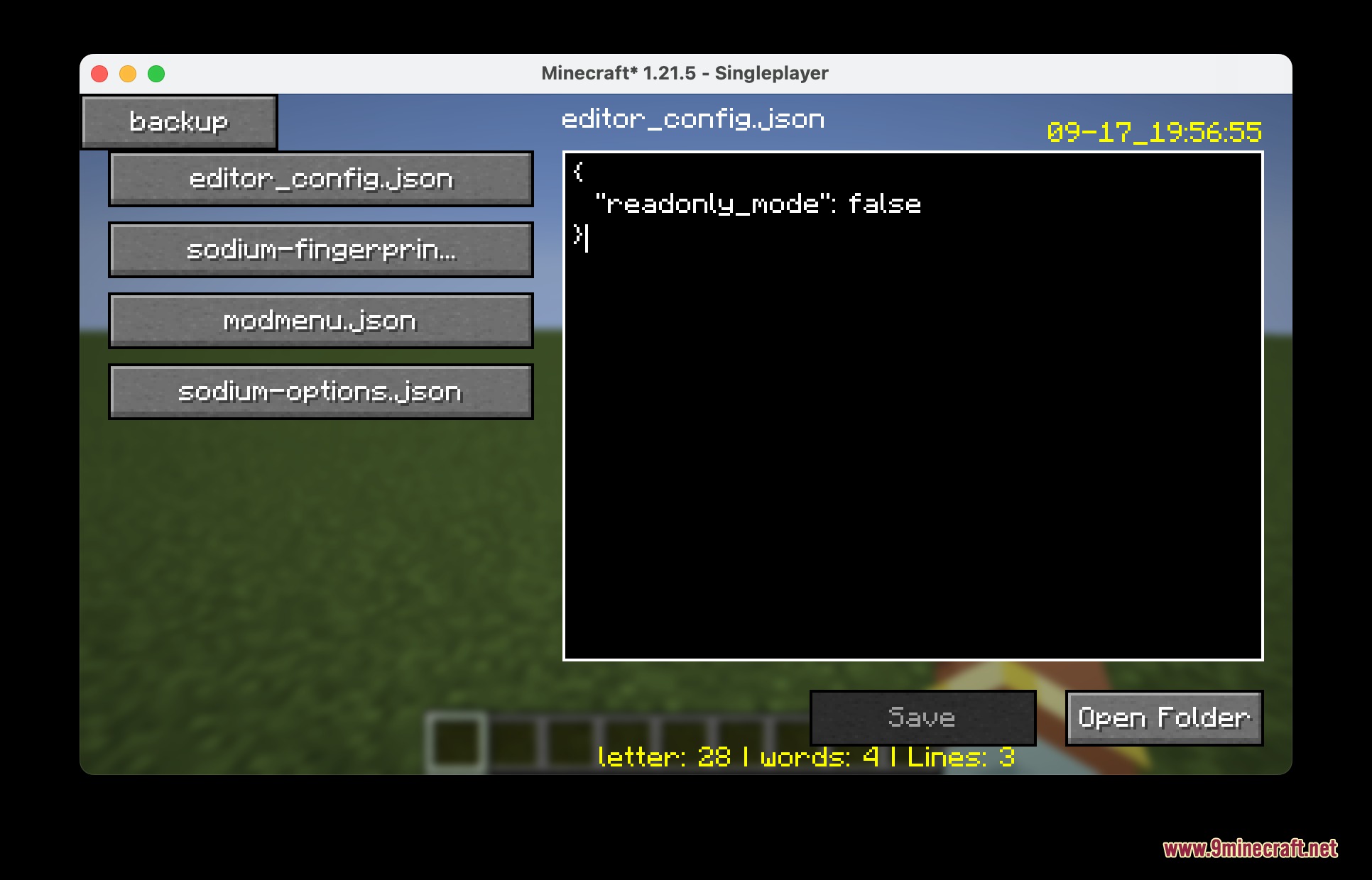 Config Editor Render Mod Screenshot 6 The in game editor displays a configuration file with word and line counts