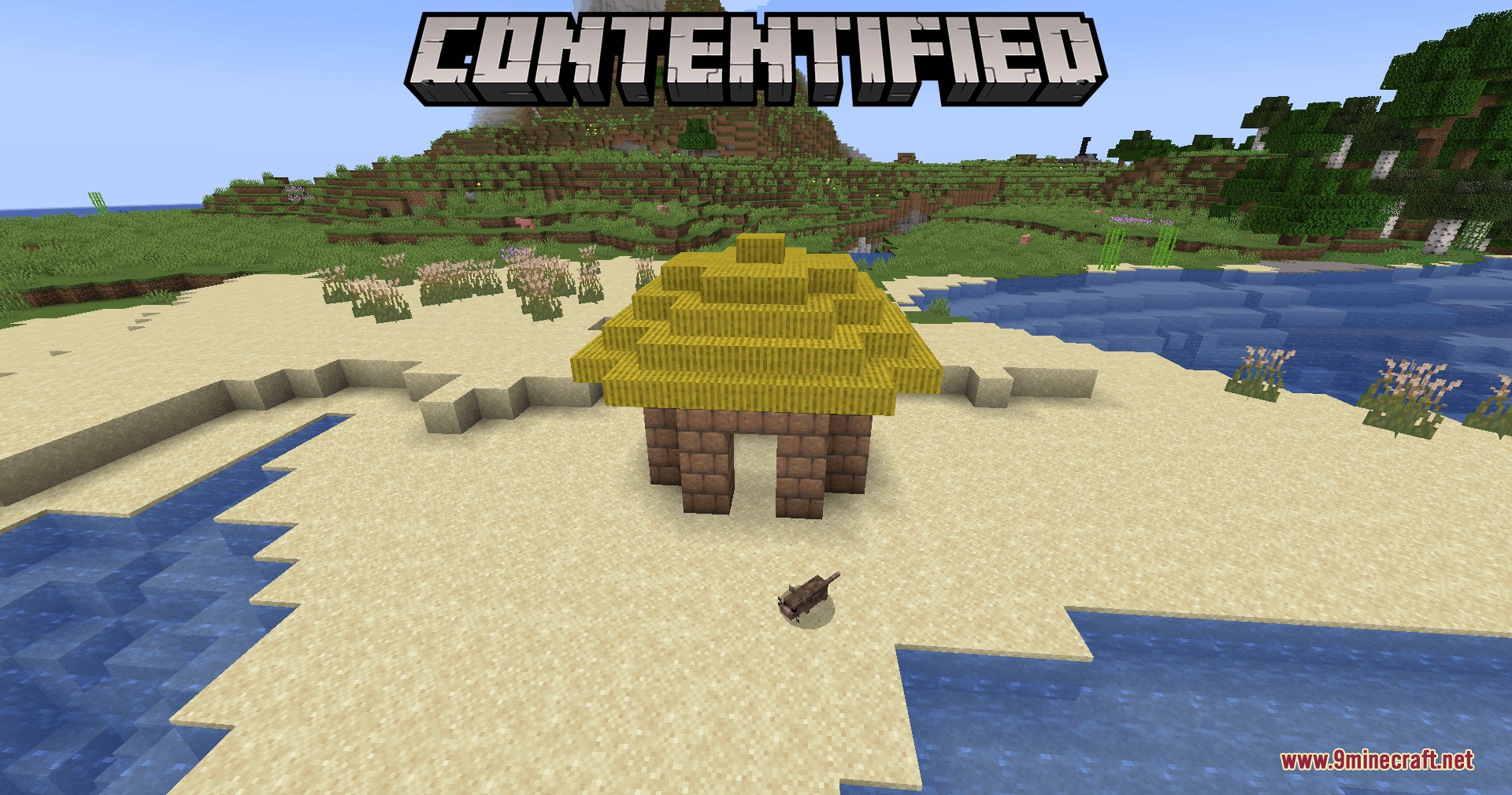 Contentified Mod Screenshot 5 Contentified mod features a small mud brick hut with a thatch roof