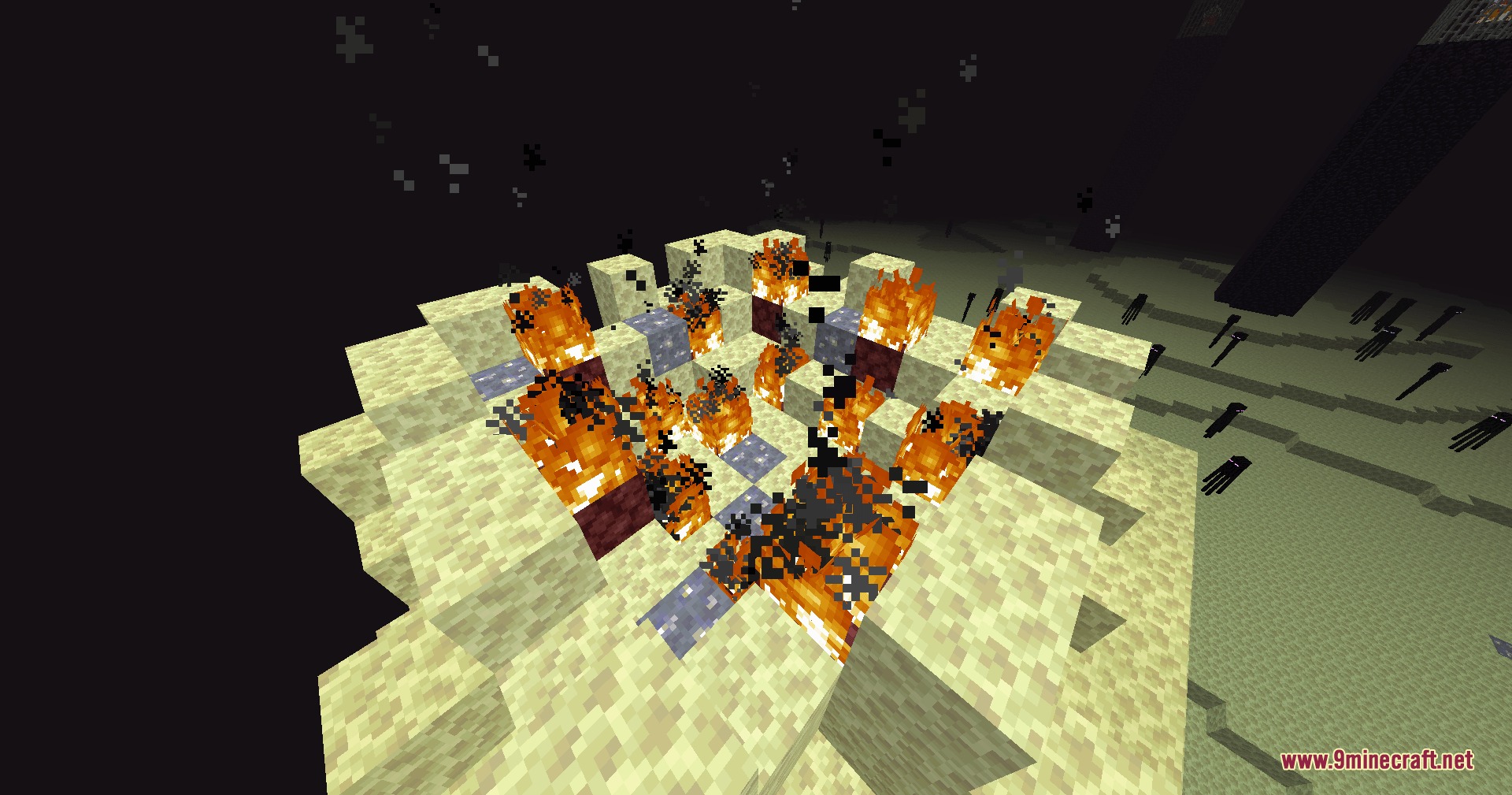 Contoro's Ores Mod Screenshot 7 Custom blue ores burning inside a structure made of End stone blocks
