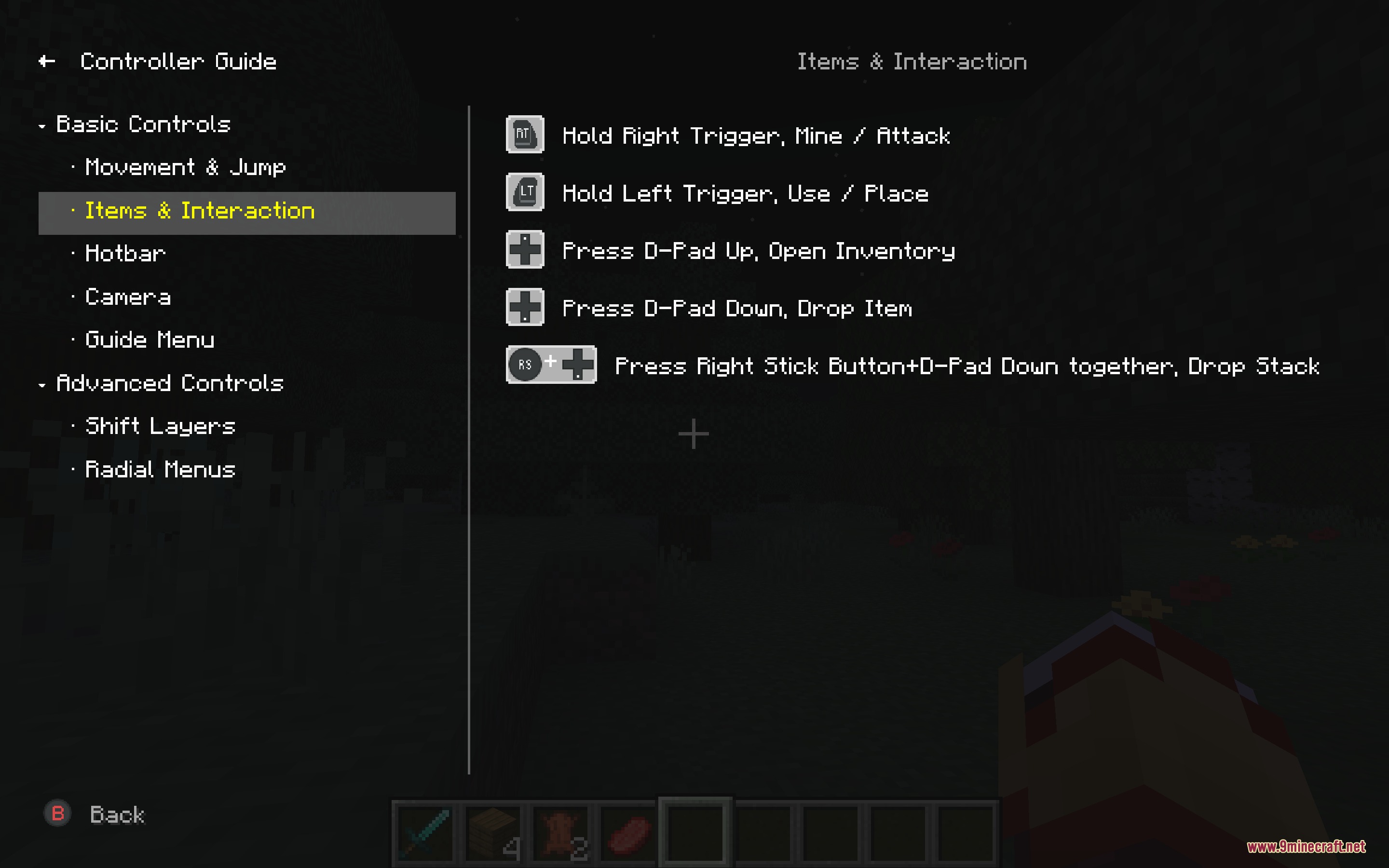 Control Flex Controller Support Mod Screenshot 1 Control Flex mod menu showing controller button mappings for items and basic interactions