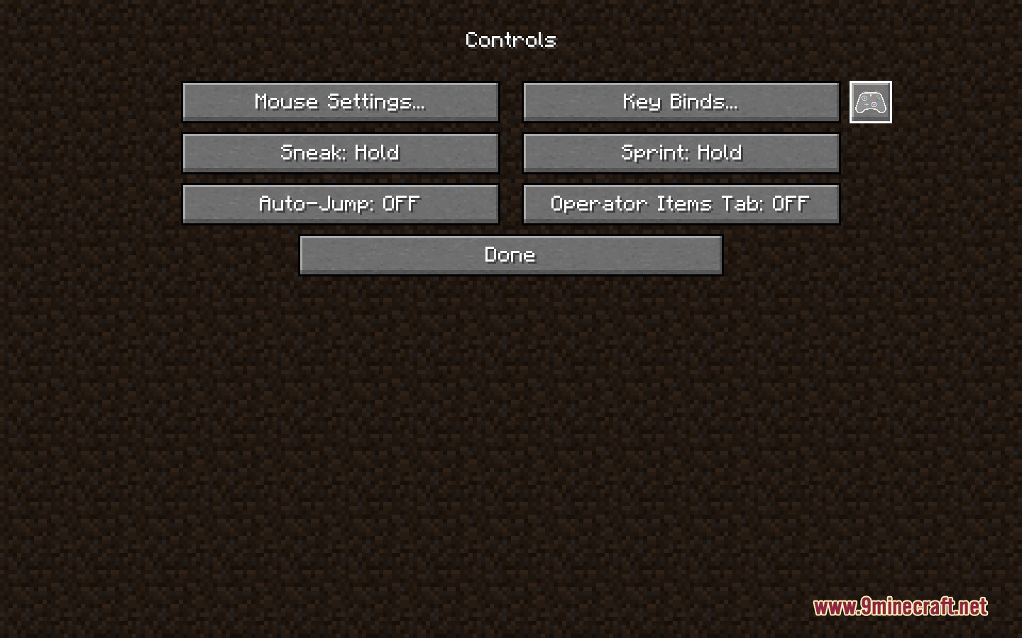 Control Flex Controller Support Mod Screenshot 3 Minecraft options screen displaying control settings and a gamepad icon for mods