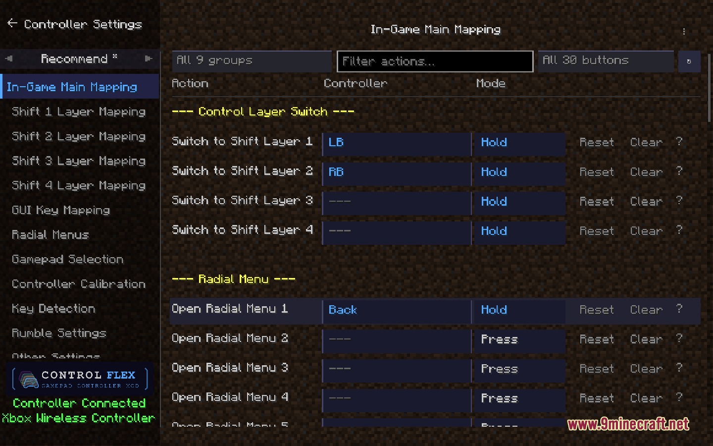 Control Flex Controller Support Mod Screenshot 4 Advanced gamepad settings menu for mapping buttons and creating custom radial menus