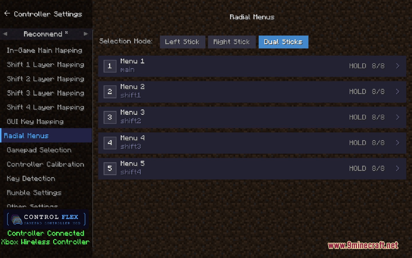 Control Flex Controller Support Mod Screenshot 5 A menu for setting up radial wheels and controller stick selection modes