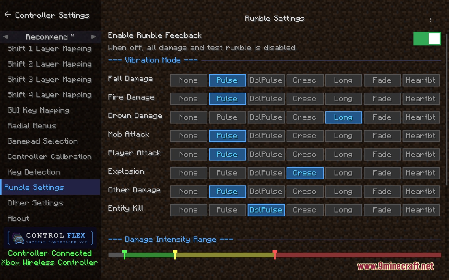 Control Flex Controller Support Mod Screenshot 6 Configuration screen for adjusting controller rumble feedback and vibration intensity levels
