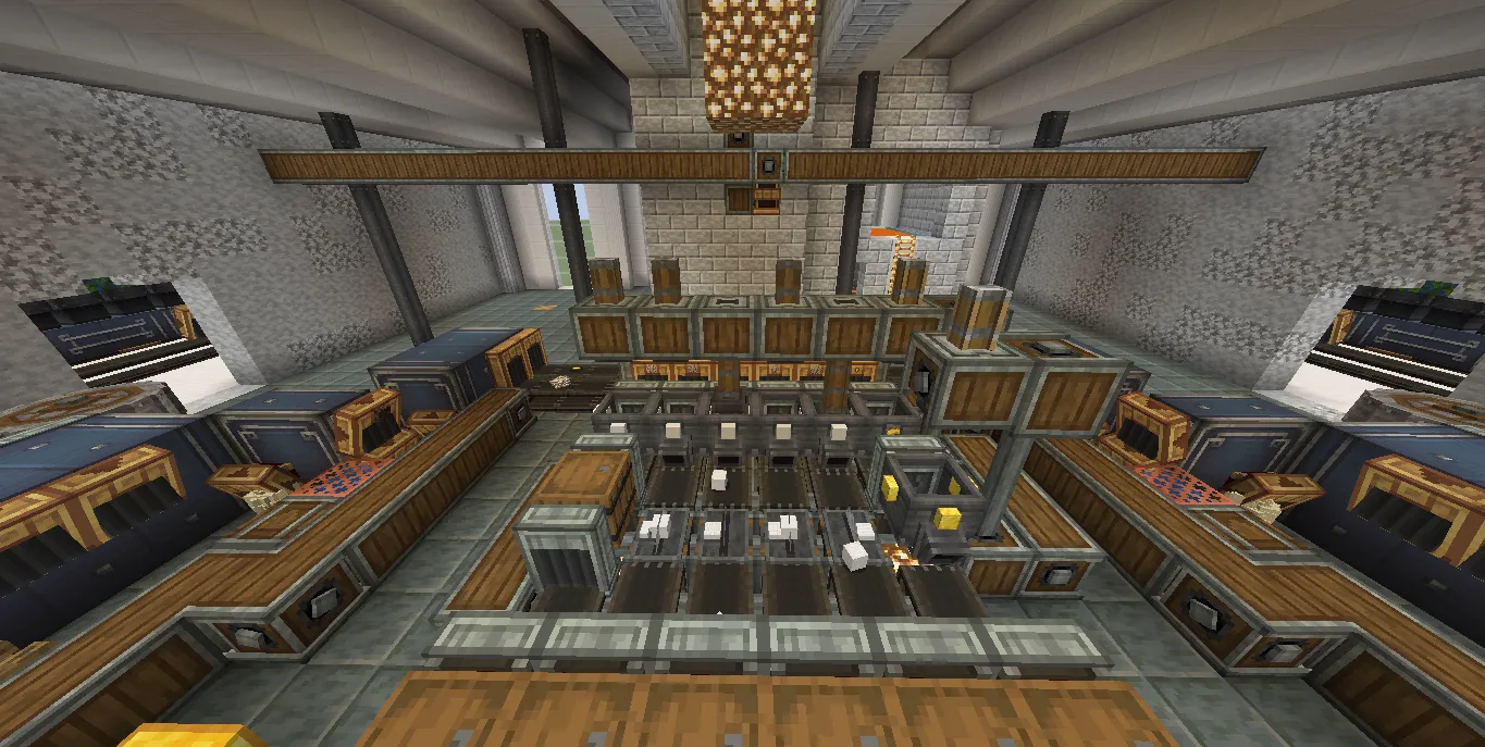 Industrial machinery and conveyor belts processing quartz blocks inside a large factory