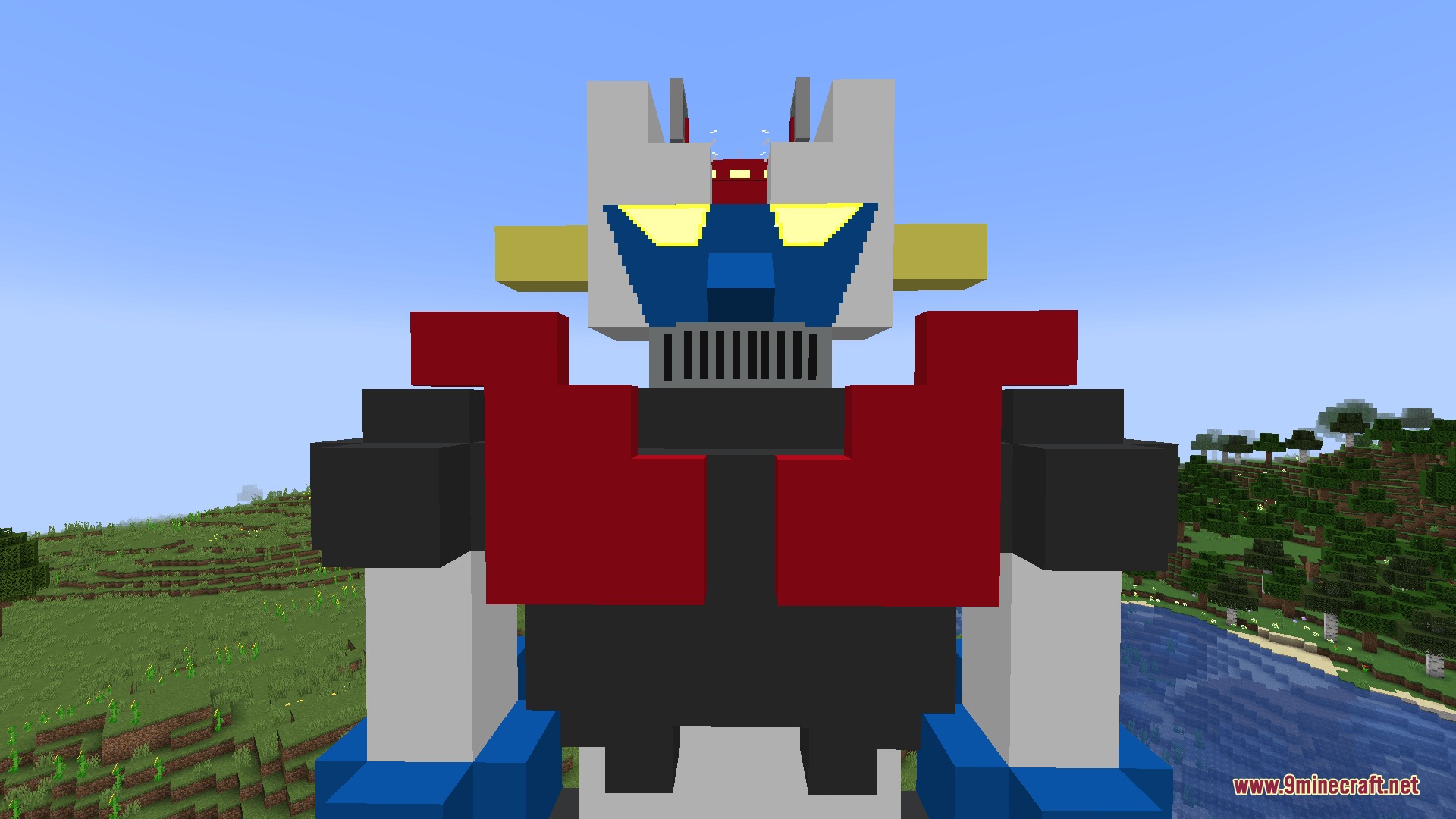 Cosmic Rift Evolution Mod Screenshot 5 A giant pilotable robot with a red chest plate in a field