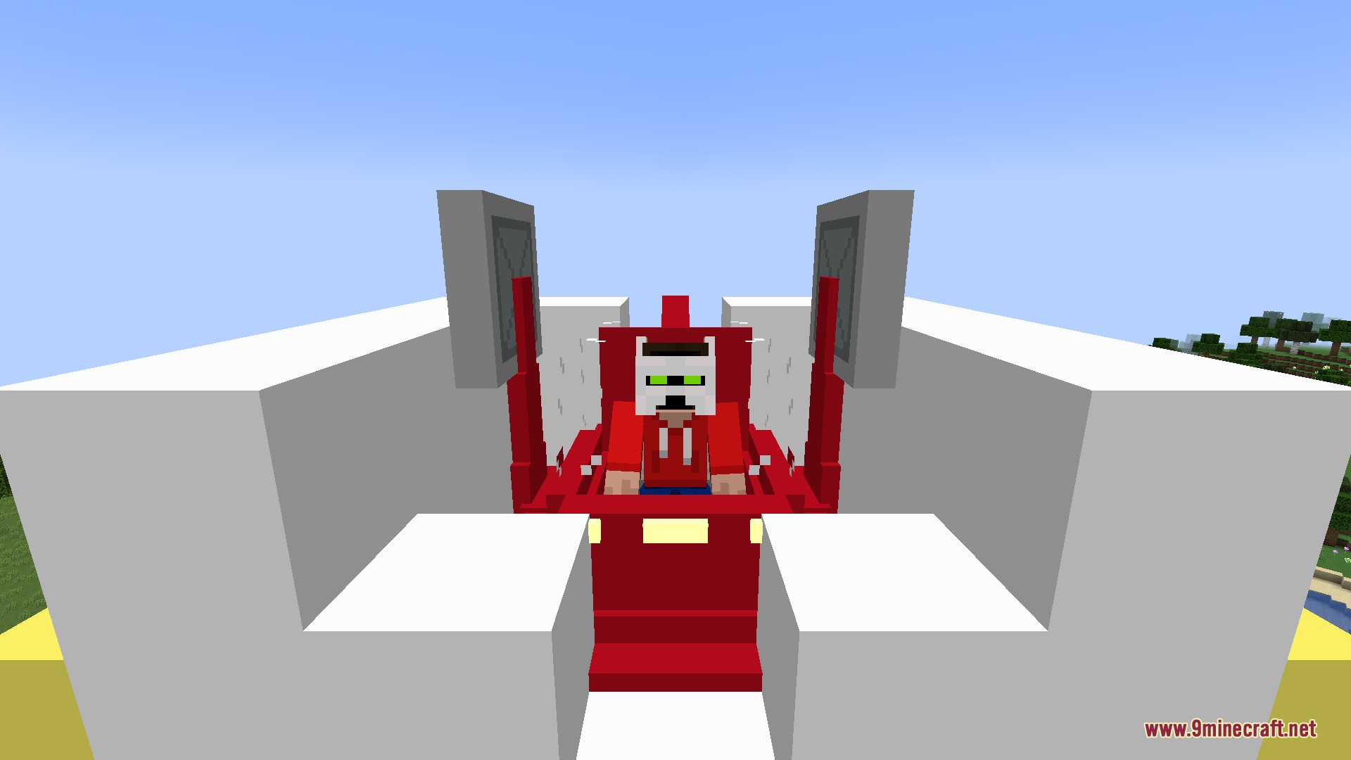 Cosmic Rift Evolution Mod Screenshot 6 A player piloting the Jet Pilder vehicle inside a giant robot head