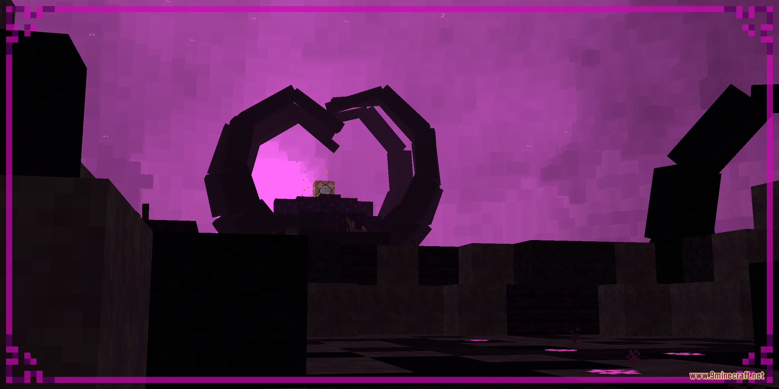 Cracker's Wither Storm Mod Programmer Art Fix Resource Pack Screenshot 3 A command block sits on a podium surrounded by dark curved structures