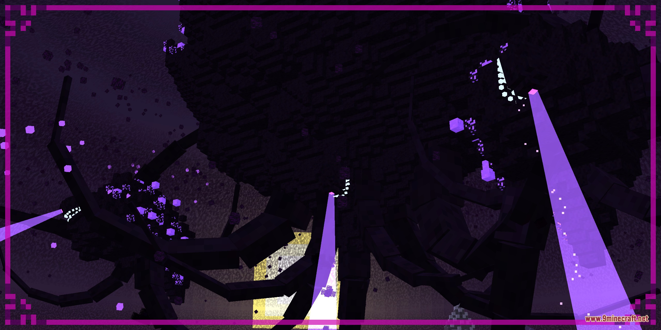 Cracker's Wither Storm Mod Programmer Art Fix Resource Pack Screenshot 6 Massive dark tentacles and purple light beams from the giant Wither Storm boss
