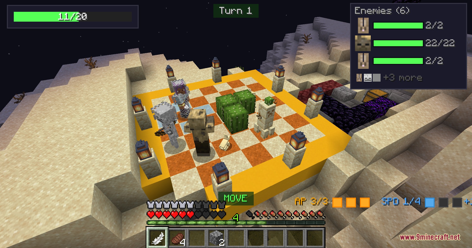 Craftics Grid Based Tactical RPG Mod Screenshot 1 Craftics Grid Based Tactical RPG Mod features turn based combat on a grid