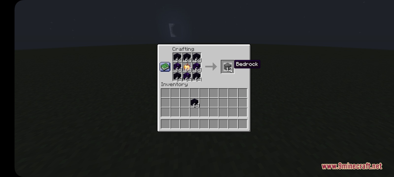 Craftingg Mod Screenshot 1 Crafting recipe for bedrock blocks using obsidian and an enchanted golden apple