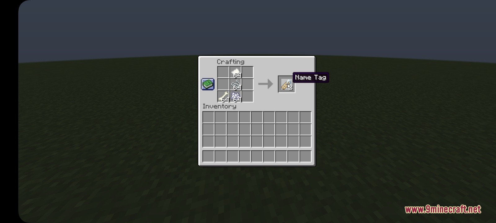 Craftingg Mod Screenshot 4 Crafting recipe for a name tag using paper string and a bone