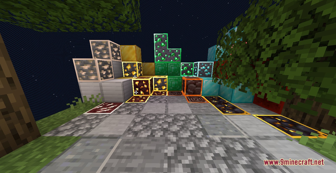 Crazy Pv P Pack Resource Pack Screenshot 1 Crazy PvP Pack features glowing outlines on Minecraft ore blocks at night