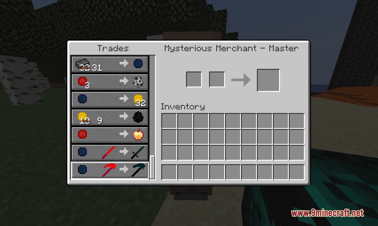 Crazy Weapons RPG Mod Screenshot 8 Mysterious Merchant trading menu showing custom items from Crazy Weapons RPG Mod