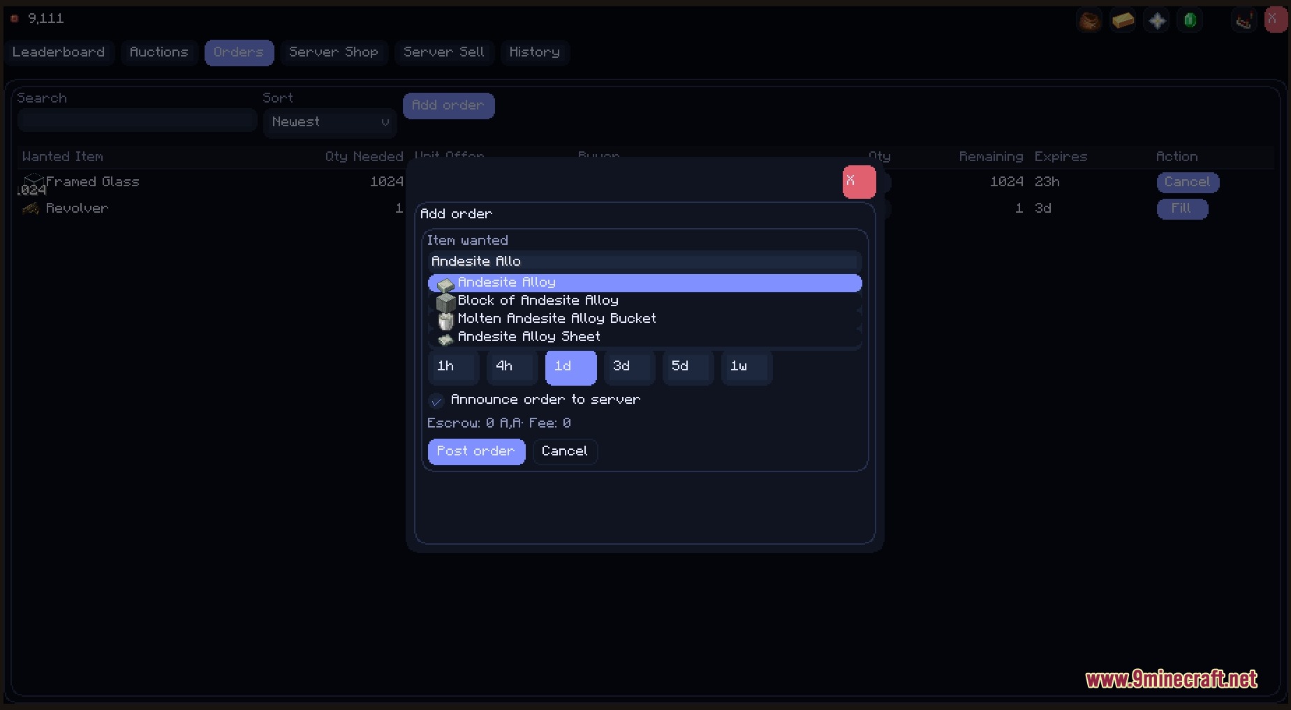 Create Auction House Mod Screenshot 6 A player creating a new item order for andesite alloy in the market
