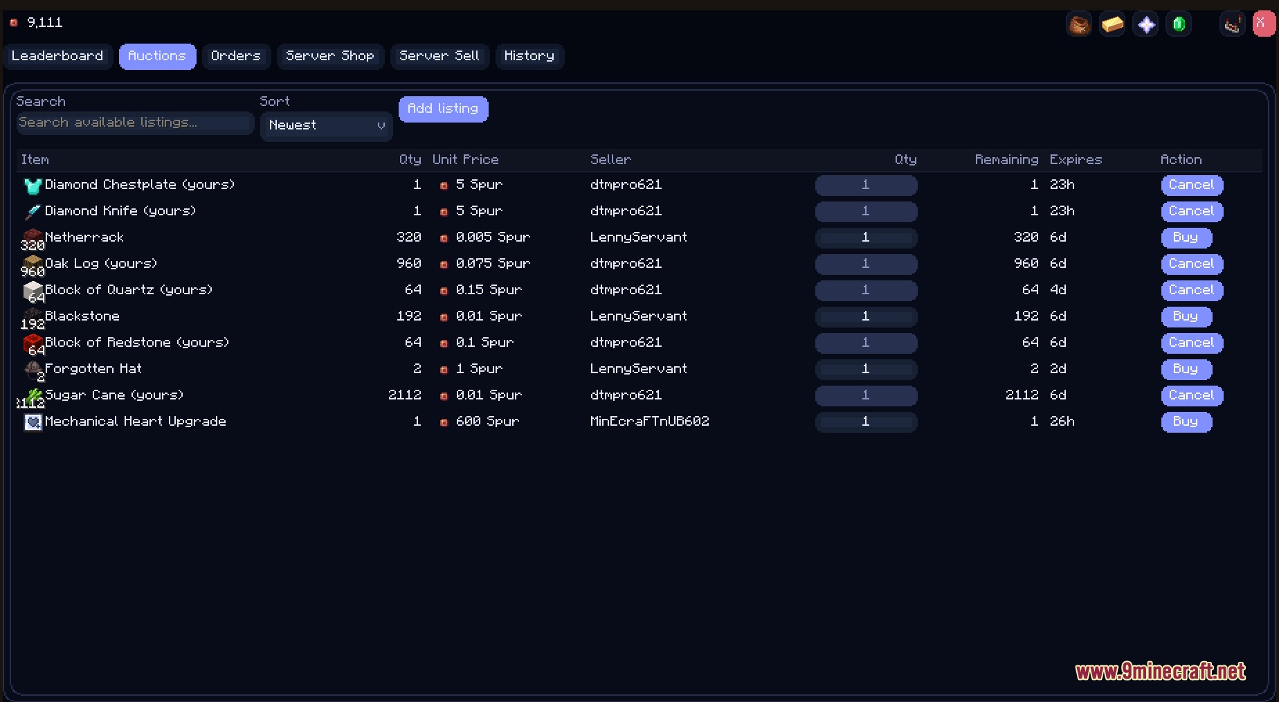 Create Auction House Mod Screenshot 7 The Create Auction House interface displaying current item listings and prices