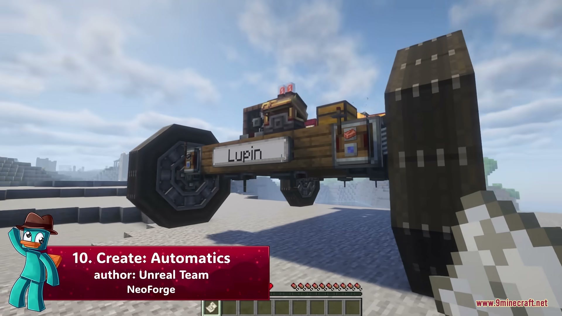 A large mechanical vehicle named Lupin built with the Create Automatics mod