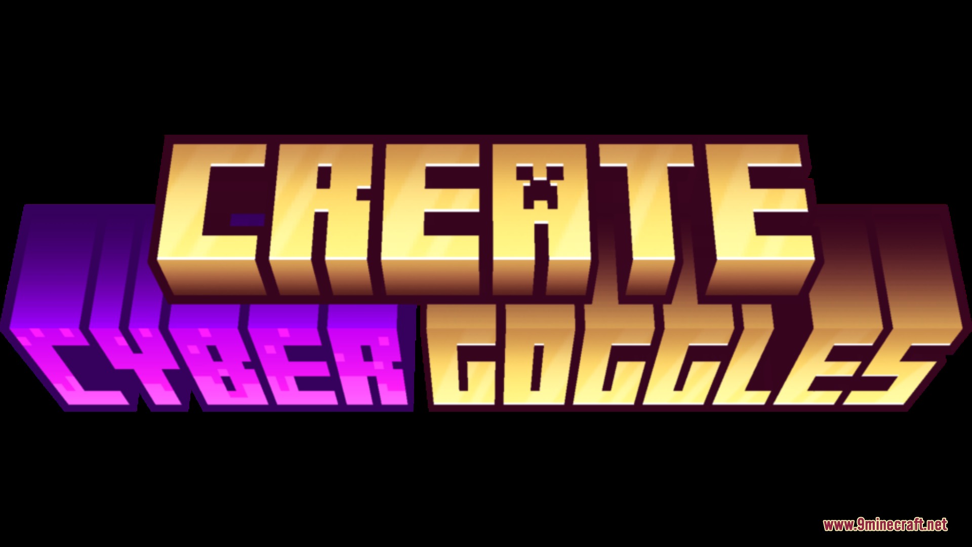 Logo for Create Cyber Goggles mod with gold and purple blocky text