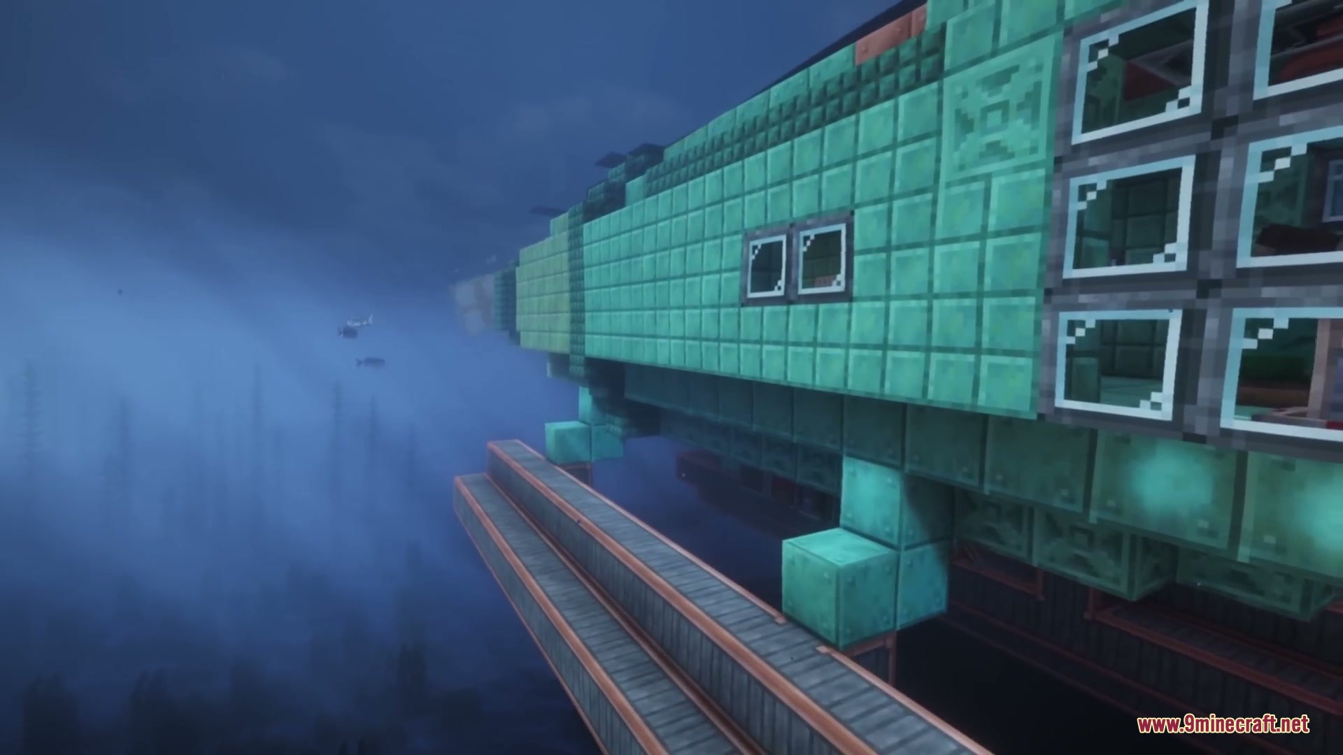 Create Deep Seas Mod Screenshot 2 A side view of a custom built oxidized copper submarine underwater