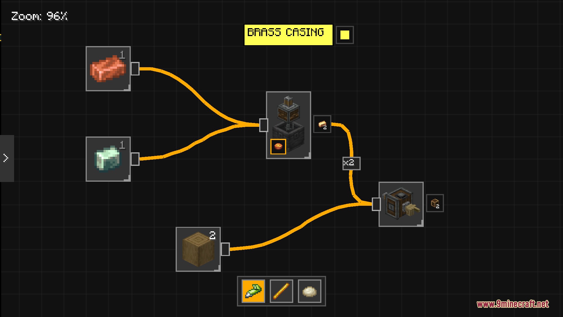 A flowchart planning the production of brass casings in Create Diagram Mod