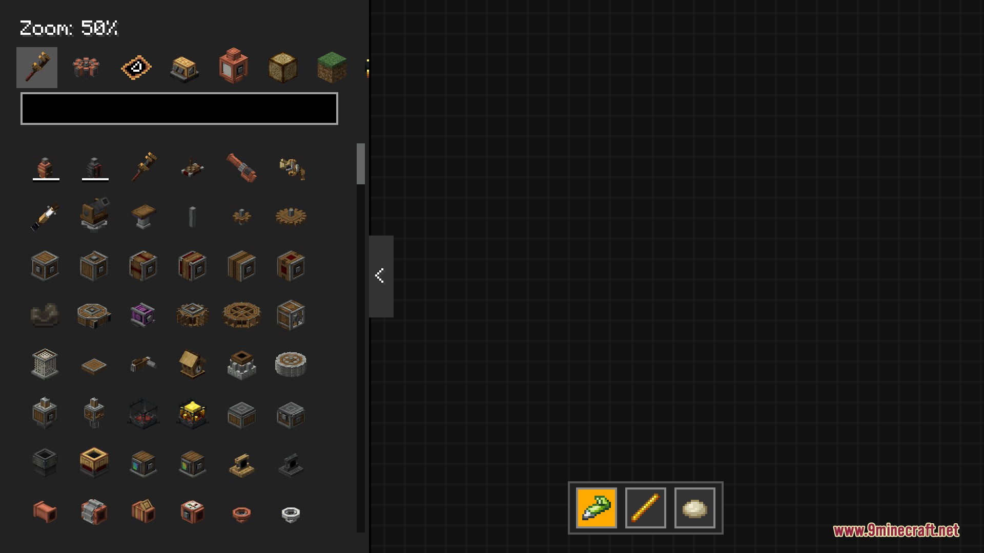 Side menu with various blocks and items for the diagram editor interface