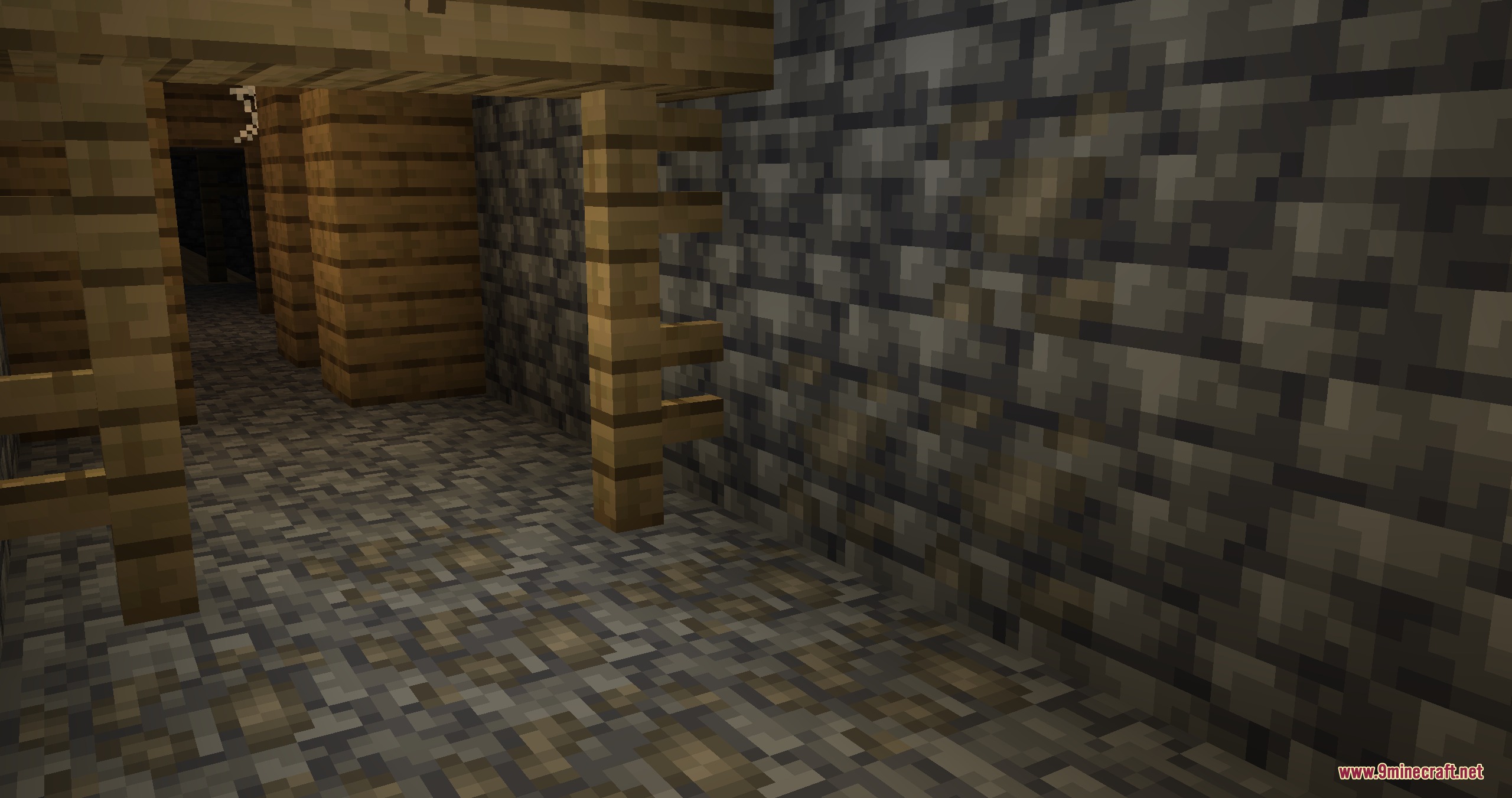 Create Geology Mod Screenshot 2 An underground mineshaft with wooden supports and realistic textured stone walls